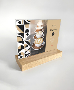 Wooden menu stand for a leaflet in landscape format