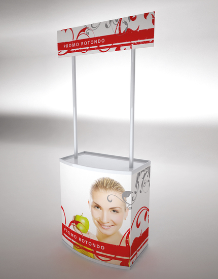 Plastový promostolek PROMO ROTONDO, vč. brandingu 4/0 CMYK, bez čelního ohybu