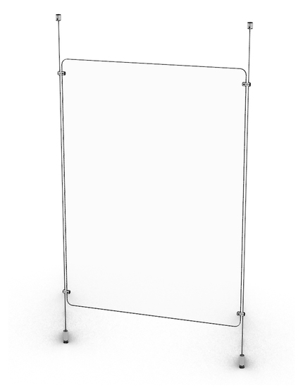 Protective wall screwed to ceiling and counter, dimensions 650 x 900 mm